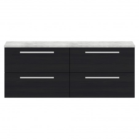 Quartet 1440mm Double Cabinet & Grey Worktop - Charcoal Black Woodgrain