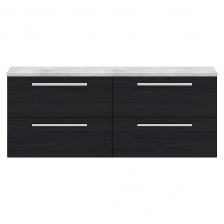 Quartet 1440mm Double Cabinet & Grey Worktop - Charcoal Black Woodgrain