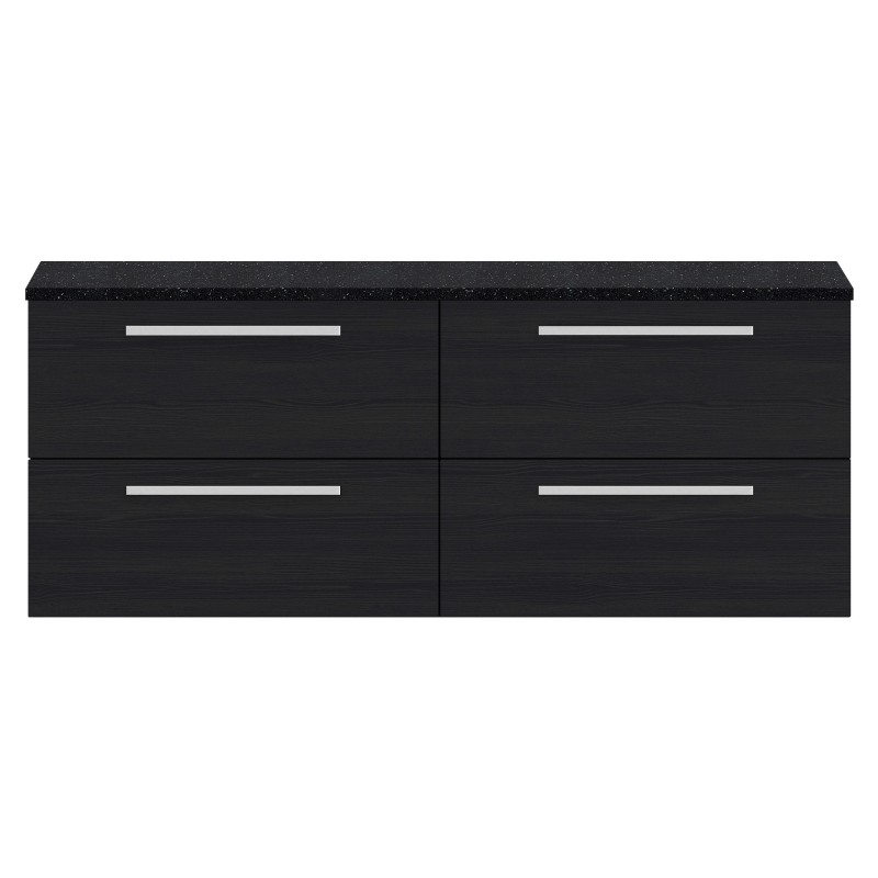 Quartet 1440mm Double Cabinet & Sparkling Black Worktop - Charcoal Black Woodgrain