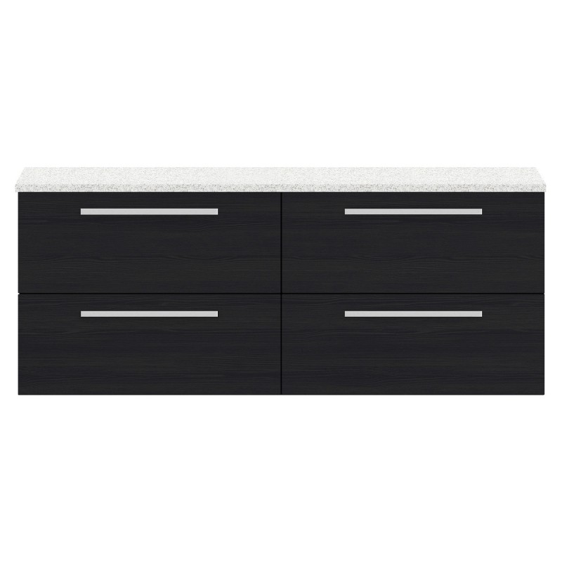 Quartet 1440mm Double Cabinet & Sparkling White Worktop - Charcoal Black Woodgrain
