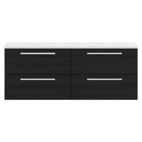 Quartet 1440mm Double Cabinet & Sparkling White Worktop - Charcoal Black Woodgrain