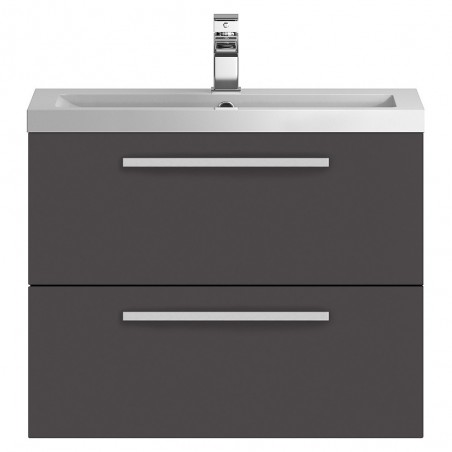 Quartet 720mm Wall Hung 2 Drawer Vanity Unit and Basin - Grey Gloss