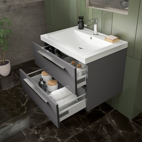 Quartet 720mm Wall Hung 2 Drawer Vanity Unit and Basin - Grey Gloss