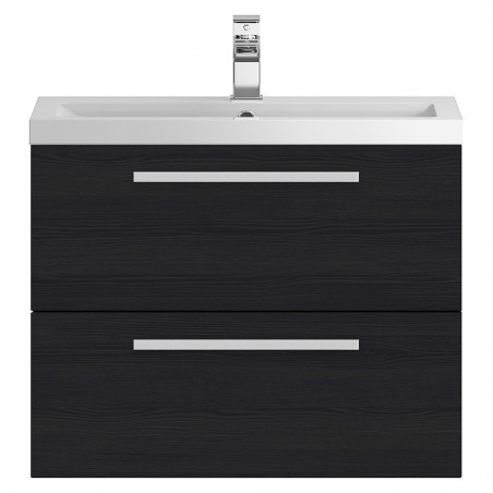 Quartet 720mm Wall Hung 2 Drawer Vanity Unit and Basin - Charcoal Black Woodgrain