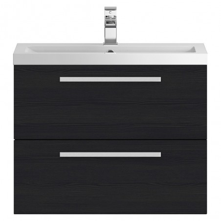 Quartet 720mm Wall Hung 2 Drawer Vanity Unit and Basin - Charcoal Black Woodgrain