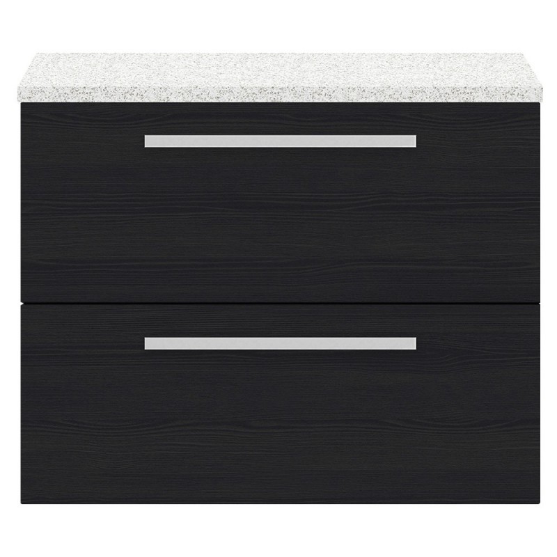 Quartet 720mm Cabinet & Sparkling White Worktop - Charcoal Black Woodgrain Quartet 720mm Cabinet & Sparkling White Worktop - Charcoal Black Woodgrain