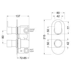 Reign Twin Valve with diverter - Technical Drawing