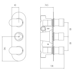 Reign Triple Thermostatic Shower Valve With Diverter - Technical Drawing