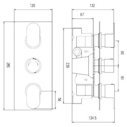 Chrome Reign Thermostatic Triple Valve with Diverter - Technical Drawing