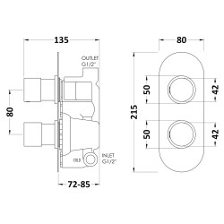 Chrome Round Twin Concealed Thermostatic Shower Valve - Technical Drawing