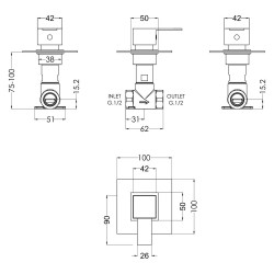 Sanford Concealed Shower Stop Tap - Technical Drawing