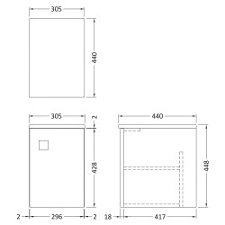 Sarenna Wall Hung 305 x 440mm Cupboard - Moon White - Technical Drawing