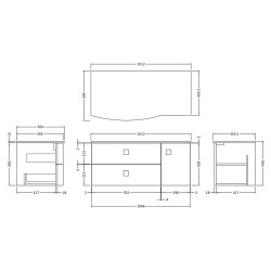 Sarenna 1000mm Left Hand Cabinet With Marble Top - Dove Grey - Technical Drawing
