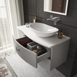 Sarenna 1000mm Right Hand Cabinet With Marble Top - Dove Grey - Insitu