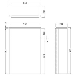 Sarenna 500mm Toilet Unit - Dove Grey - Technical Drawing