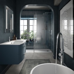 Sarenna Wall Hung 350 x 1200mm Cupboard - Mineral Blue - Insitu