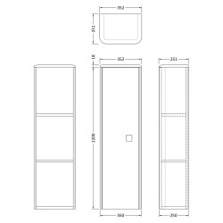 Sarenna Wall Hung 350 x 1200mm Cupboard - Mineral Blue - Technical Drawing