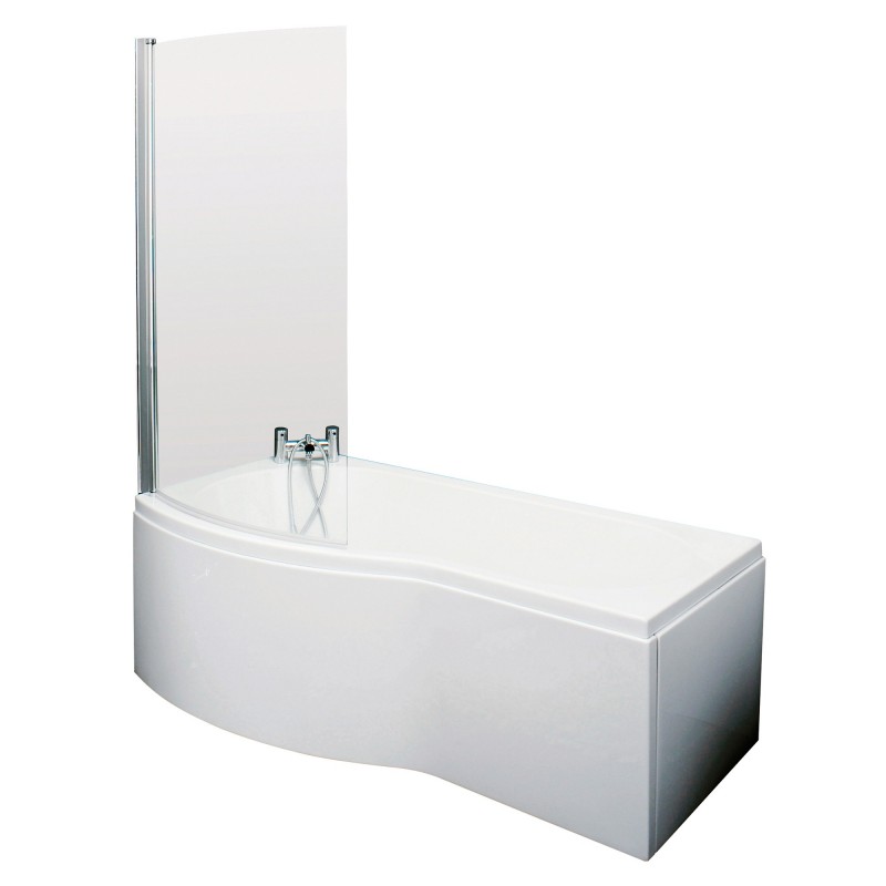 B-Shaped Shower Bath with Screen & Front Panel Left Handed 1700mm x 735mm/800mm B-Shaped Shower Bath with Screen & Front Panel Left Handed 1700mm x 735mm/800mm