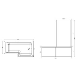 1600mm Right Hand Square Shower Bath Set - White - Technical Drawing
