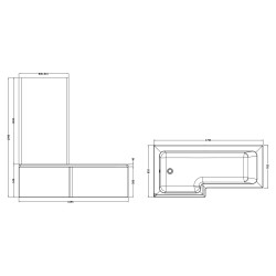1800mm Left Hand Square Shower Bath Set - White - Technical Drawing