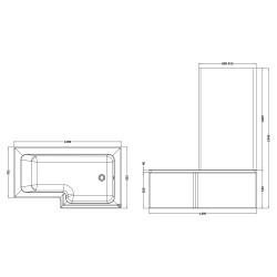 Square Shower Bath with Screen & Front Panel Right Handed Set 1500mm x 705/855mm - Technical Drawing