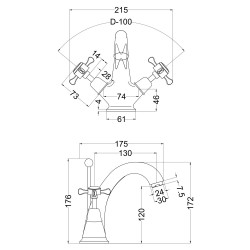 Selby Crosshead Mono Basin Mixer - Technical Drawing