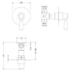 Selby Shower Stop Valve - Technical Drawing