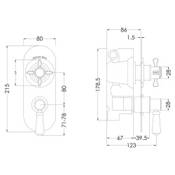 Selby Traditional Twin Concealed Shower Valve - Technical Drawing