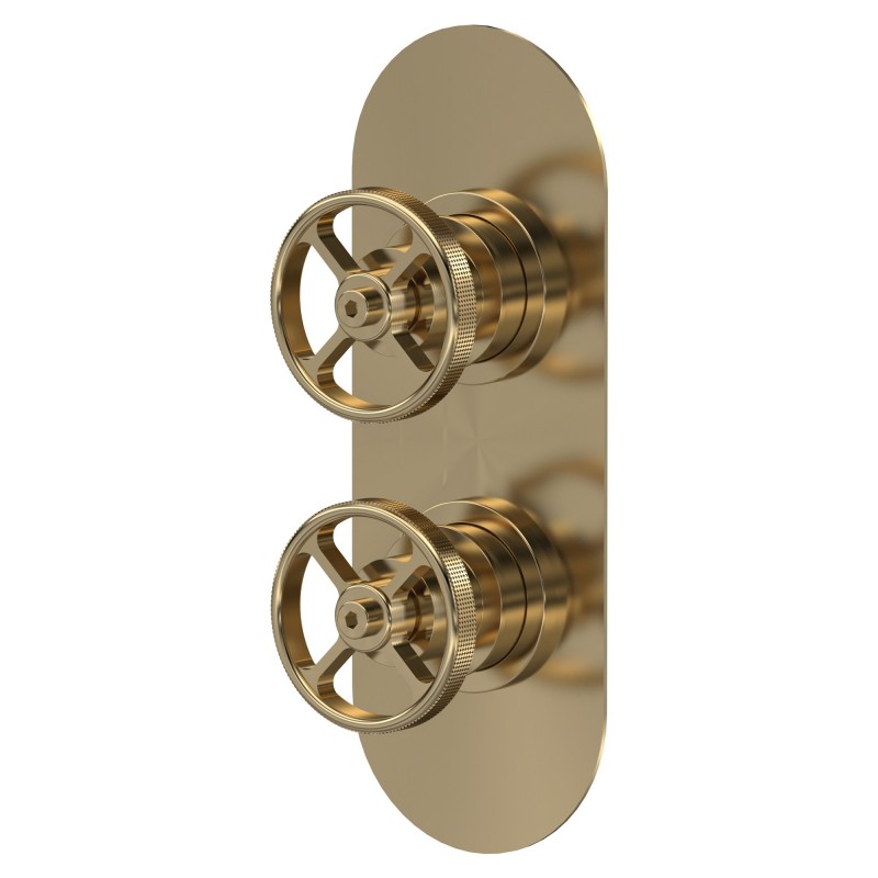 Revolution Brushed Brass Twin Valve with Diverter Revolution Brushed Brass Twin Valve with Diverter