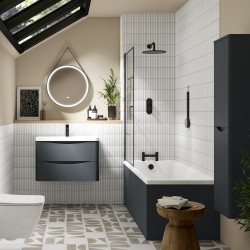 Lunar 356mm Wall Hung 2 Door Tall Unit - Soft Black - Insitu