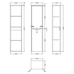 Lunar 356mm Wall Hung 2 Door Tall Unit - Soft Black - Technical Drawing