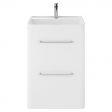 Solar 600mm 2 Drawer Vanity Unit and Basin with 1 Tap Hole - Pure White