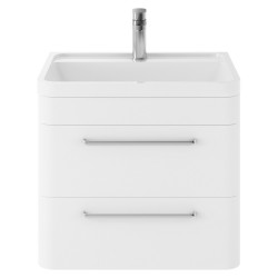 Solar 600mm Wall Hung 2 Drawer Vanity Unit and Basin with 1 Tap Hole - Pure White