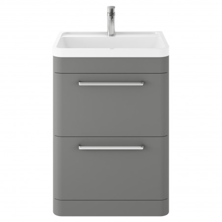 Solar 600mm 2 Drawer Vanity Unit and Basin with 1 Tap Hole - Cool Grey