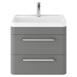 Solar 600mm Wall Hung 2 Drawer Vanity Unit and Basin with 1 Tap Hole - Cool Grey