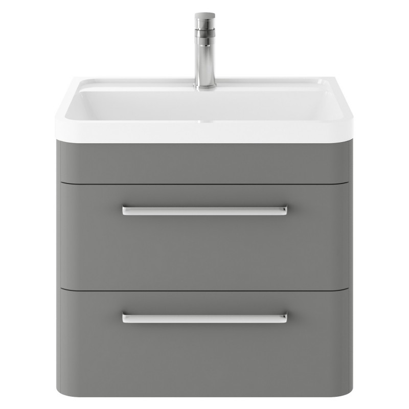 Solar 600mm Wall Hung 2 Drawer Vanity Unit and Basin with 1 Tap Hole - Cool Grey Solar 600mm Wall Hung 2 Drawer Vanity Unit and Basin with 1 Tap Hole - Cool Grey