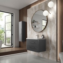 Solar 600mm Wall Hung Cabinet & Ceramic Basin - Cool Grey - Insitu