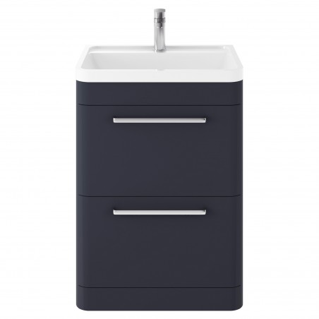 Solar 600mm 2 Drawer Vanity Unit and Basin with 1 Tap Hole - Indigo Blue