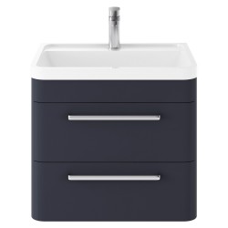 Solar 600mm Wall Hung 2 Drawer Vanity Unit and Basin with 1 Tap Hole - Indigo Blue