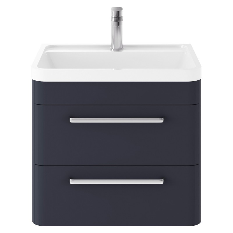 Solar 600mm Wall Hung 2 Drawer Vanity Unit and Basin with 1 Tap Hole - Indigo Blue Solar 600mm Wall Hung 2 Drawer Vanity Unit and Basin with 1 Tap Hole - Indigo Blue