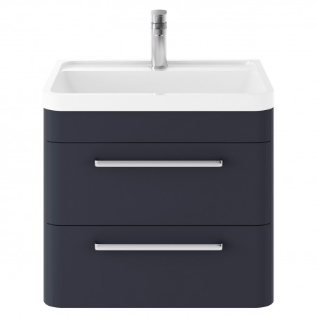 Solar 600mm Wall Hung 2 Drawer Vanity Unit and Basin with 1 Tap Hole - Indigo Blue