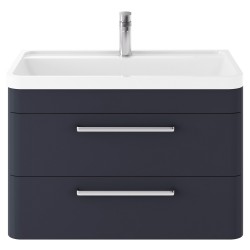 Solar 800mm Wall Hung 2 Drawer Vanity Unit and Basin with 1 Tap Hole - Indigo Blue