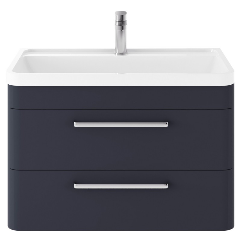 Solar 800mm Wall Hung 2 Drawer Vanity Unit and Basin with 1 Tap Hole - Indigo Blue Solar 800mm Wall Hung 2 Drawer Vanity Unit and Basin with 1 Tap Hole - Indigo Blue
