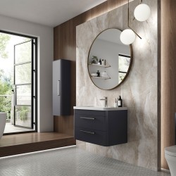 Solar 800mm Wall Hung 2 Drawer Vanity Unit and Basin with 1 Tap Hole - Indigo Blue - Insitu