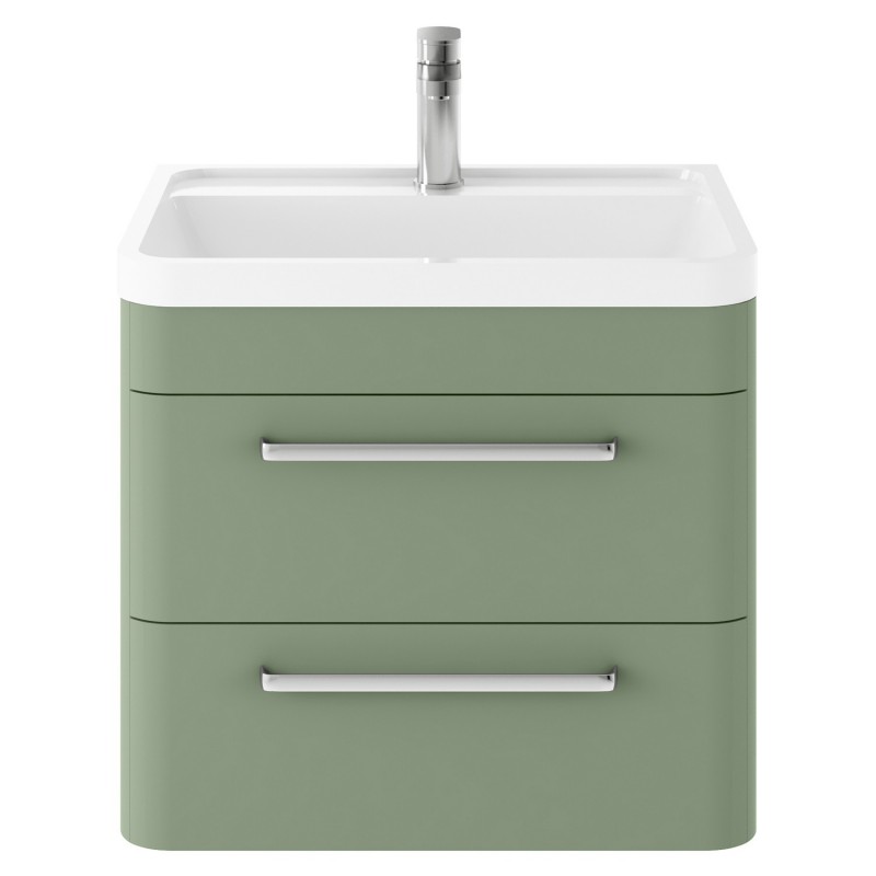 Solar 600mm Wall Hung 2 Drawer Unit & Polymarble Basin - Fern Green