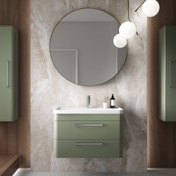 Solar 600mm Wall Hung 2 Drawer Unit & Polymarble Basin - Fern Green - Insitu