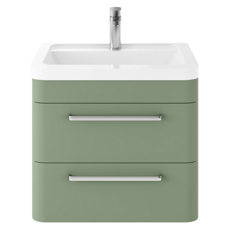 Solar 600mm Wall Hung 2 Drawer Unit & Ceramic Basin - Fern Green Solar 600mm Wall Hung 2 Drawer Unit & Ceramic Basin - Fern Green