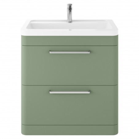 Solar 800mm Freestanding 2 Drawer Unit & Ceramic Basin - Fern Green