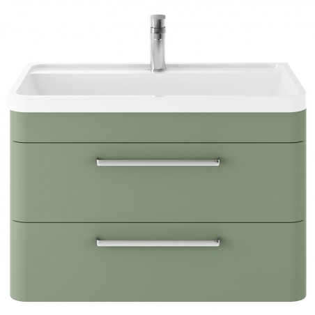 Solar 800mm Wall Hung 2 Drawer Unit & Polymarble Basin - Fern Green