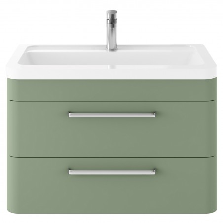 Solar 800mm Wall Hung 2 Drawer Unit & Ceramic Basin - Fern Green